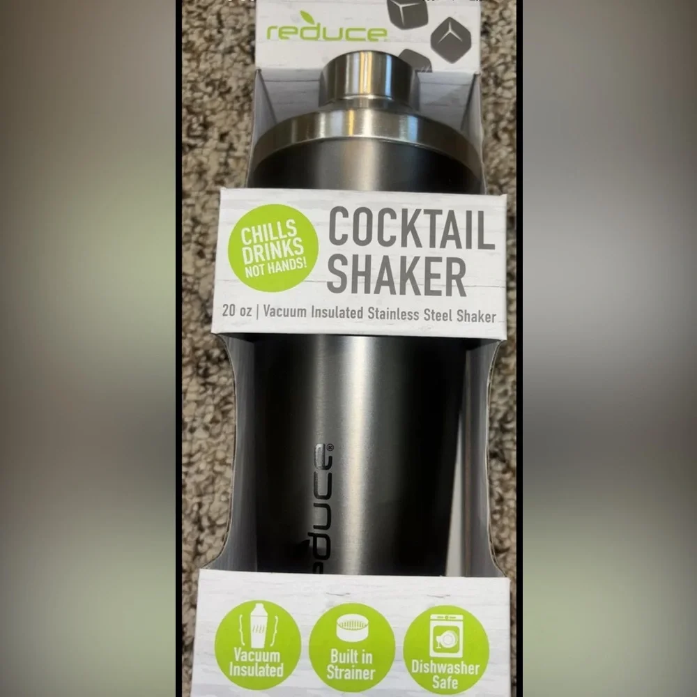 Reduce Stainless Steel Insulated Cocktail Shaker w/Built-In Strainer, 20oz Gray